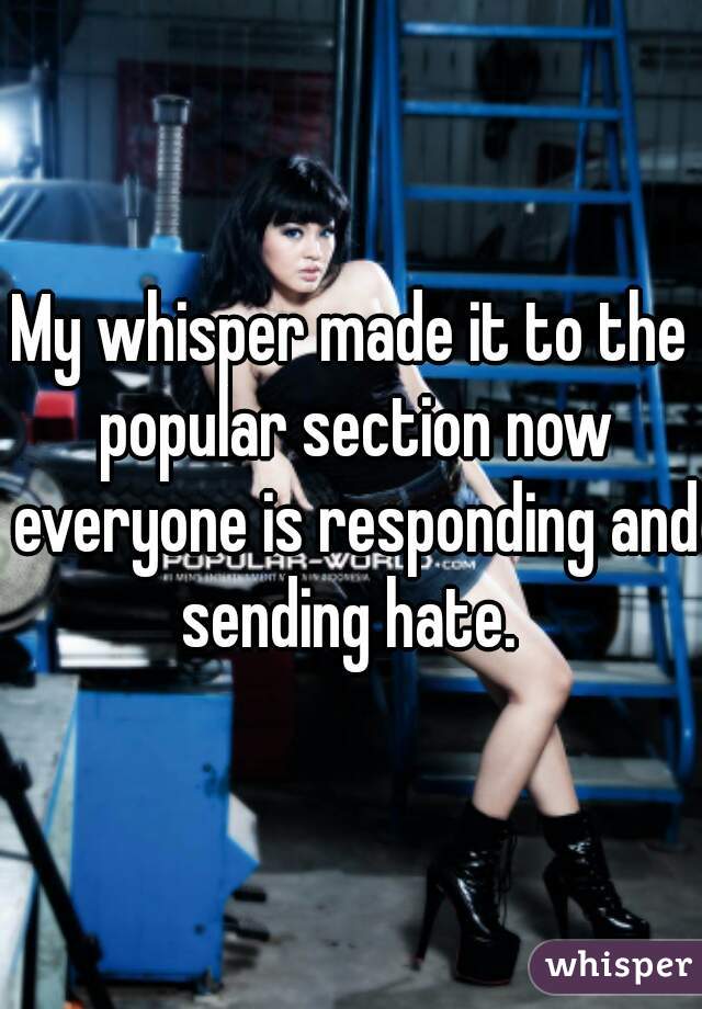 My whisper made it to the popular section now everyone is responding and sending hate. 