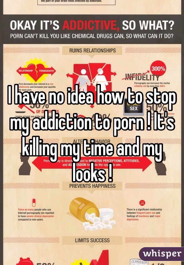 I have no idea how to stop my addiction to porn ! It's killing my time and my looks ! 