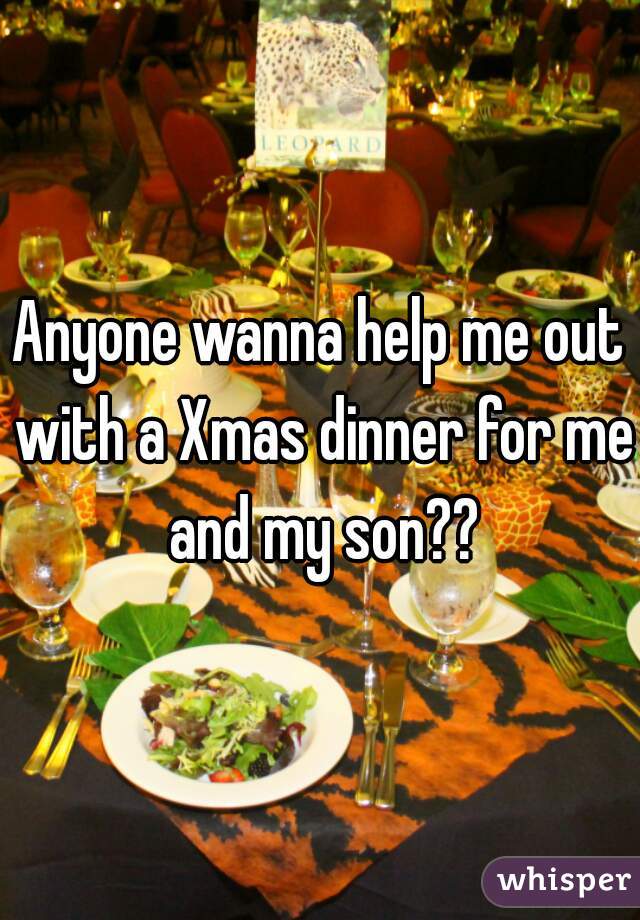 Anyone wanna help me out with a Xmas dinner for me and my son??