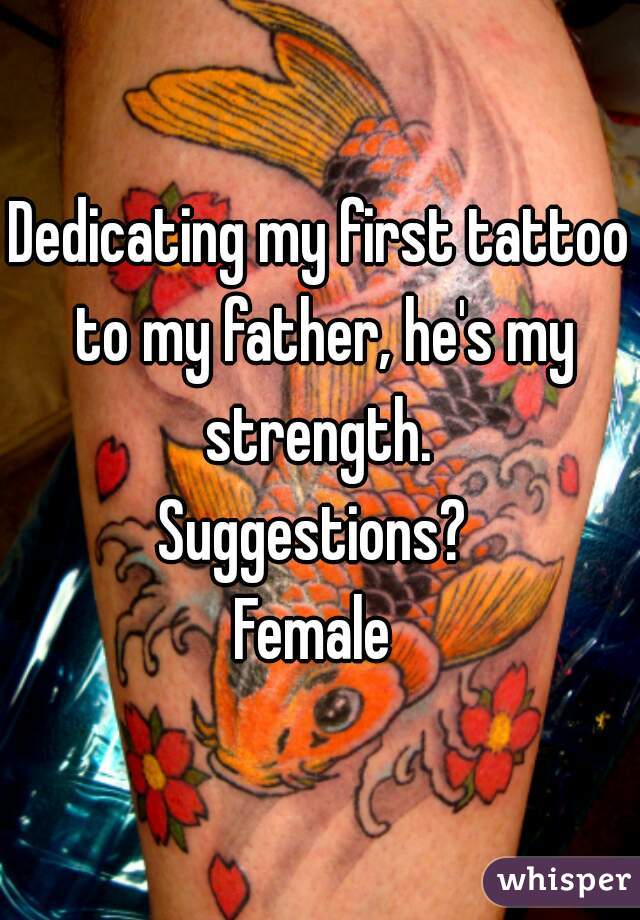 Dedicating my first tattoo to my father, he's my strength. 
Suggestions? 
Female 