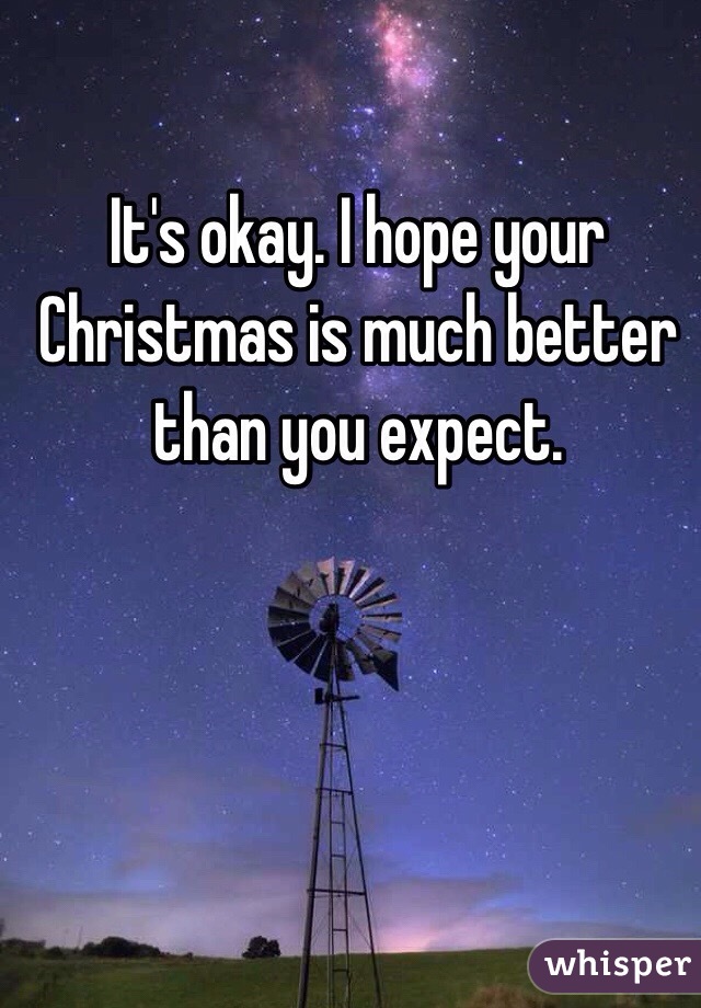 It's okay. I hope your Christmas is much better than you expect. 