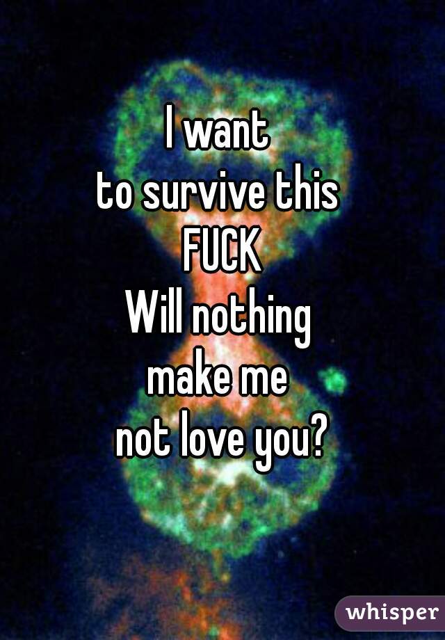 I want 
to survive this 
FUCK
Will nothing 
make me 
not love you?