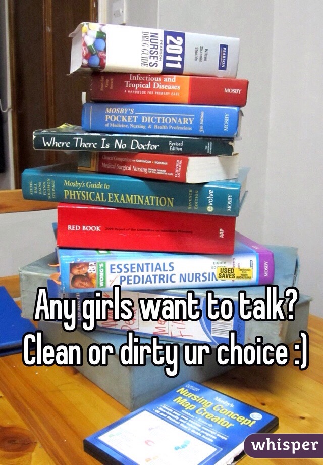 Any girls want to talk? Clean or dirty ur choice :)