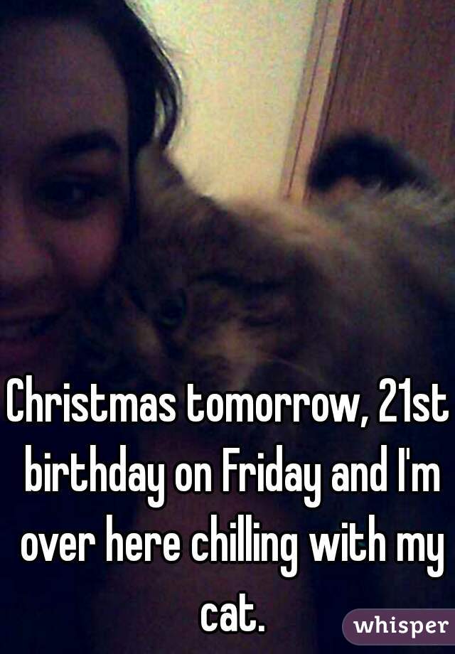 Christmas tomorrow, 21st birthday on Friday and I'm over here chilling with my cat.