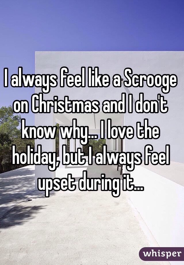 I always feel like a Scrooge on Christmas and I don't know why... I love the holiday, but I always feel upset during it...  