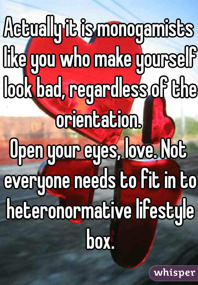 Actually it is monogamists like you who make yourself look bad, regardless of the orientation. 
Open your eyes, love. Not everyone needs to fit in to heteronormative lifestyle box.