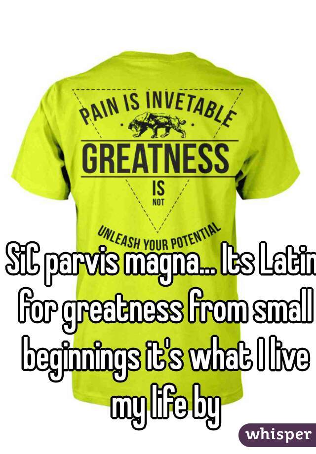 SiC parvis magna... Its Latin for greatness from small beginnings it's what I live my life by