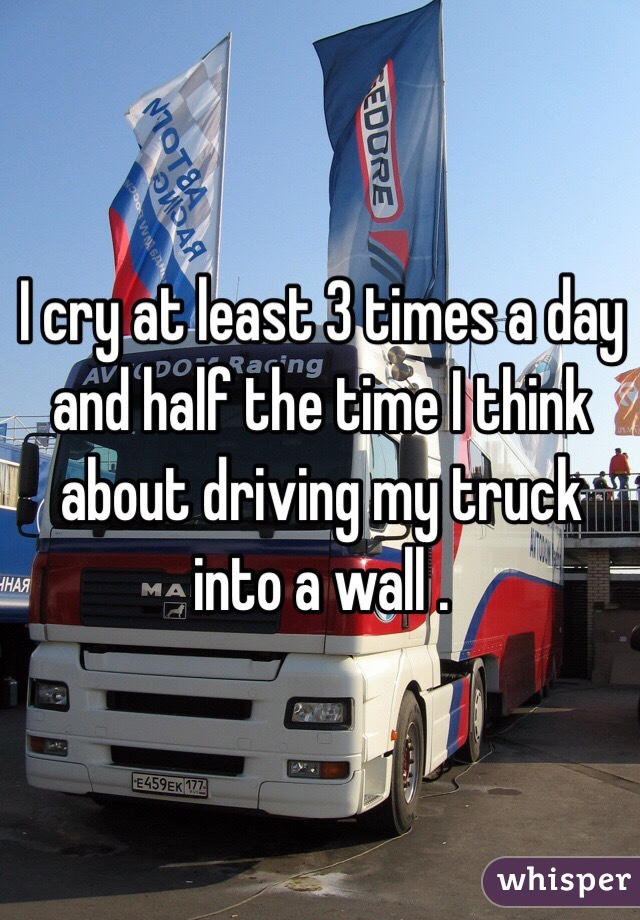 I cry at least 3 times a day and half the time I think about driving my truck into a wall . 