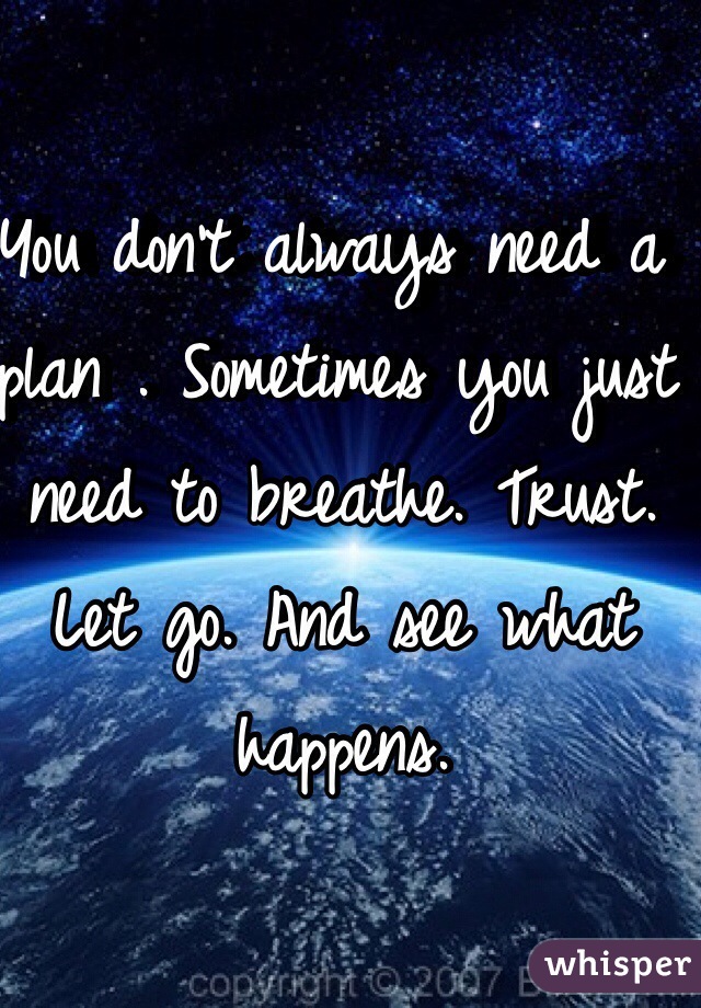 You don't always need a plan . Sometimes you just need to breathe. Trust. Let go. And see what happens. 