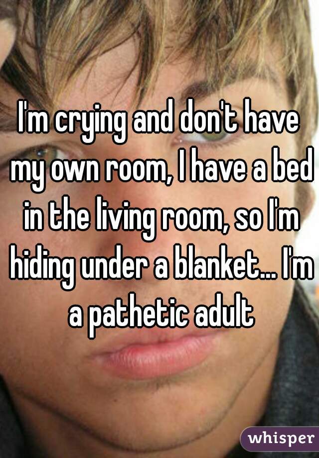 I'm crying and don't have my own room, I have a bed in the living room, so I'm hiding under a blanket... I'm a pathetic adult