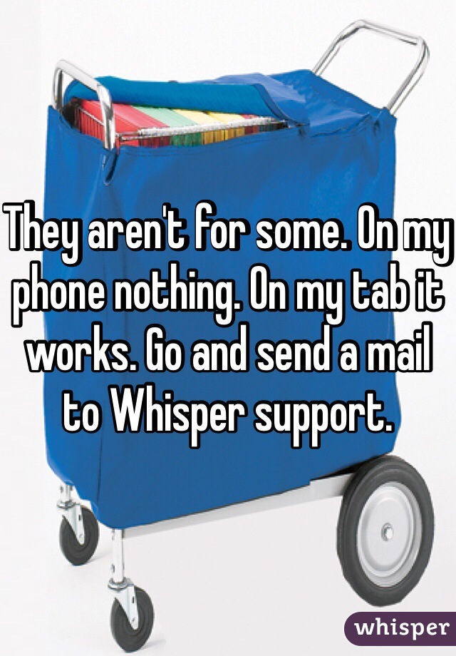 They aren't for some. On my phone nothing. On my tab it works. Go and send a mail to Whisper support. 