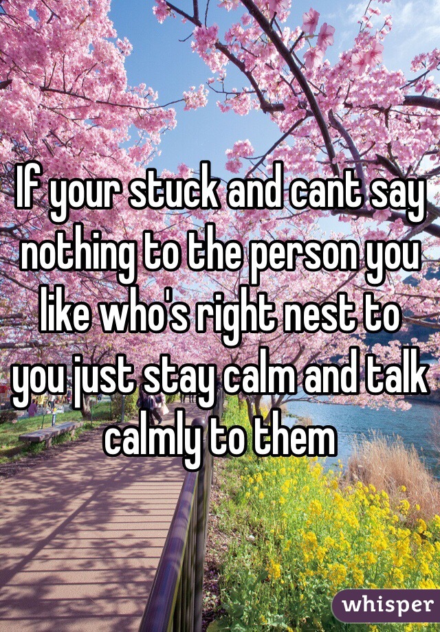 If your stuck and cant say nothing to the person you like who's right nest to you just stay calm and talk calmly to them