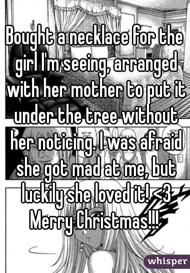 Bought a necklace for the girl I'm seeing, arranged with her mother to put it under the tree without her noticing. I was afraid she got mad at me, but luckily she loved it! <3
Merry Christmas!!!