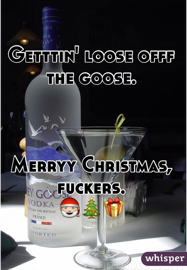 Getttin' loose offf the goose.  



Merryy Christmas, fuckers. 
🎅🎄🎁