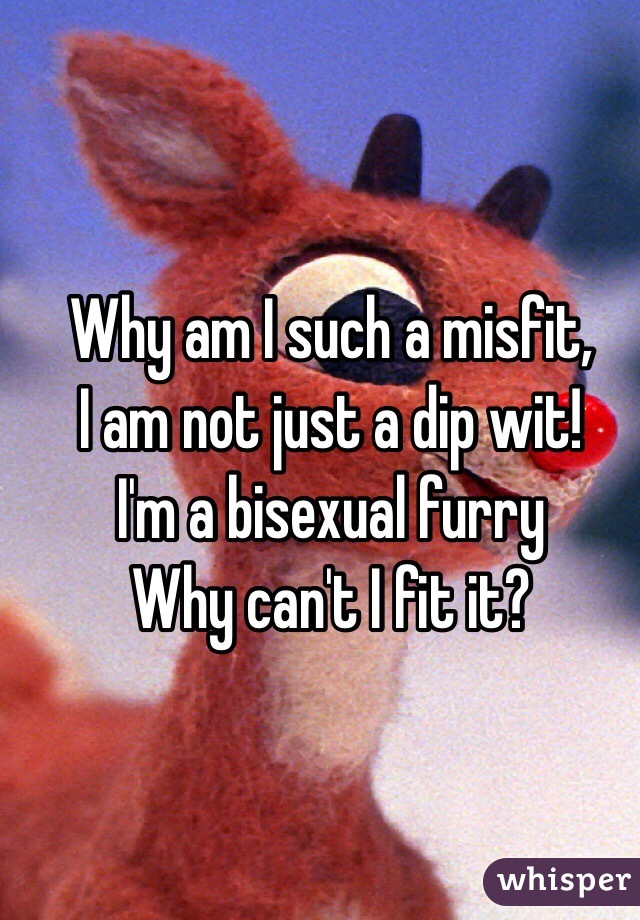 Why am I such a misfit, 
I am not just a dip wit!
I'm a bisexual furry
Why can't I fit it?