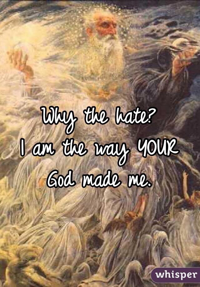 Why the hate? 
I am the way YOUR God made me. 