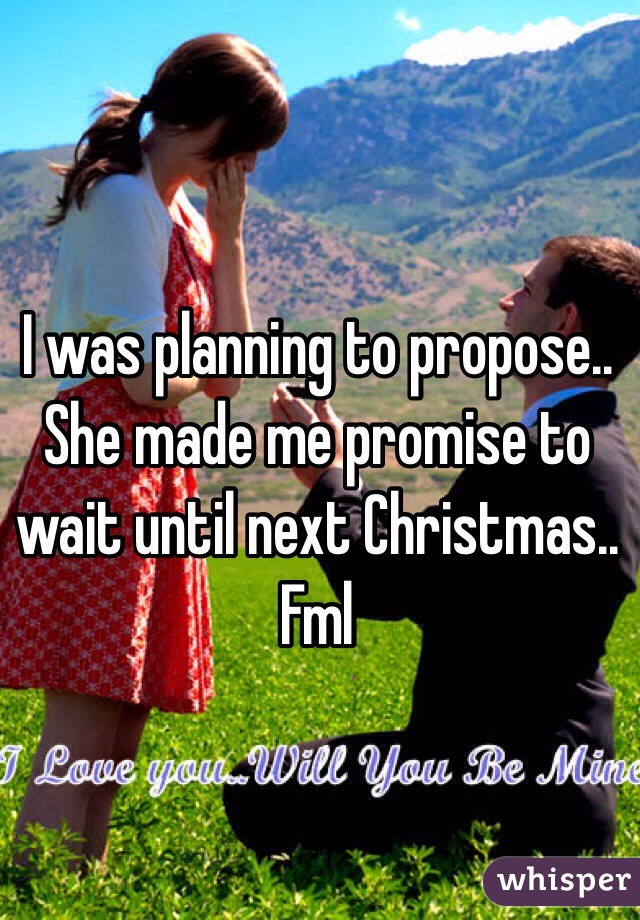 I was planning to propose.. She made me promise to wait until next Christmas.. Fml