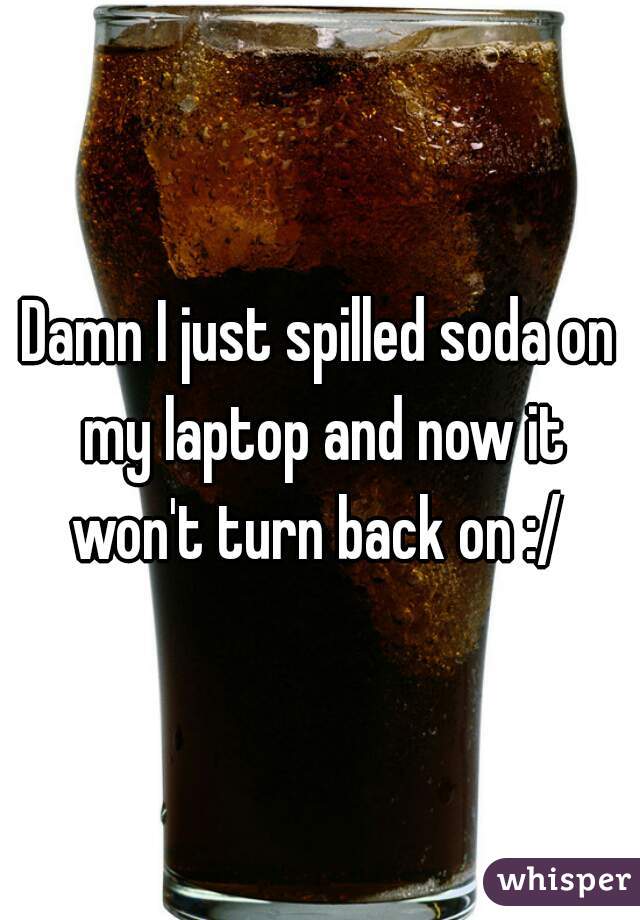 Damn I just spilled soda on my laptop and now it won't turn back on :/ 