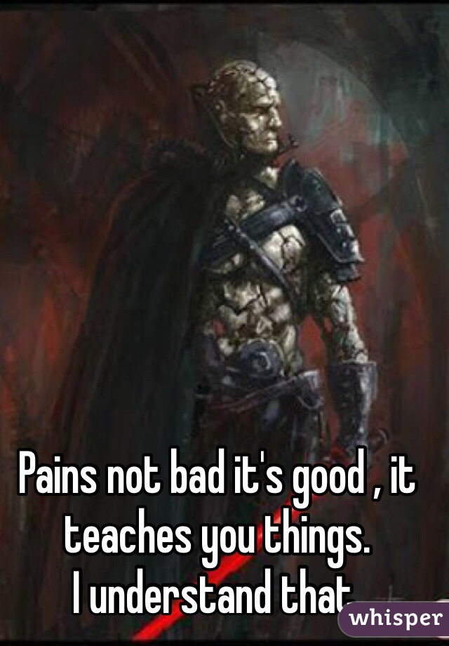 Pains not bad it's good , it teaches you things.
I understand that.