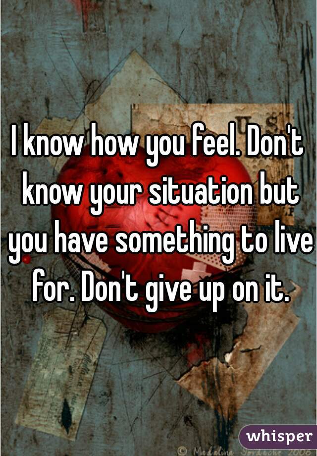 I know how you feel. Don't know your situation but you have something to live for. Don't give up on it.