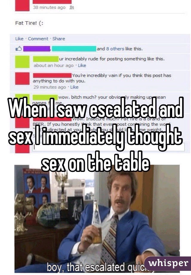 When I saw escalated and sex I immediately thought sex on the table 