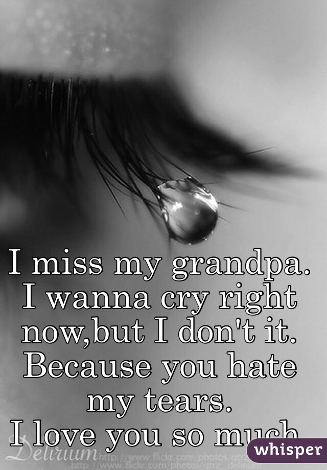 I miss my grandpa.
I wanna cry right now,but I don't it.
Because you hate my tears.
I love you so much.