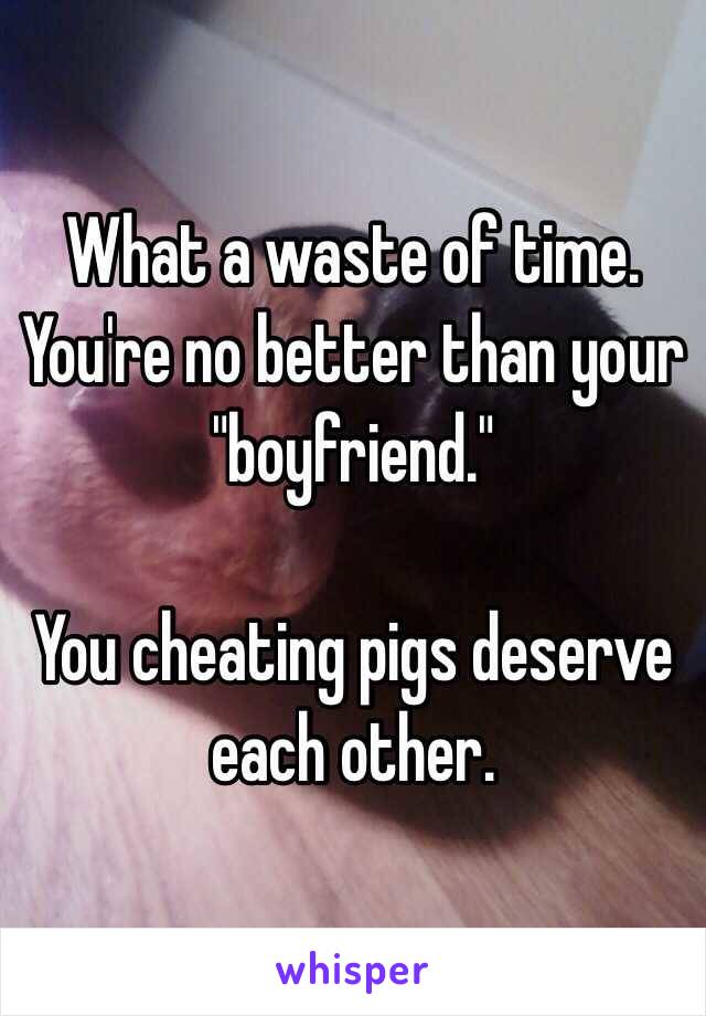 What a waste of time. You're no better than your "boyfriend."

You cheating pigs deserve each other. 