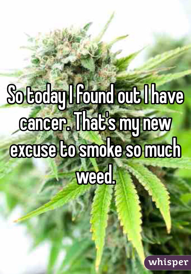 So today I found out I have cancer. That's my new excuse to smoke so much weed. 