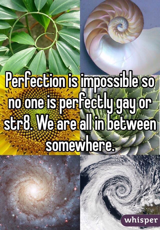 Perfection is impossible so no one is perfectly gay or str8. We are all in between somewhere. 