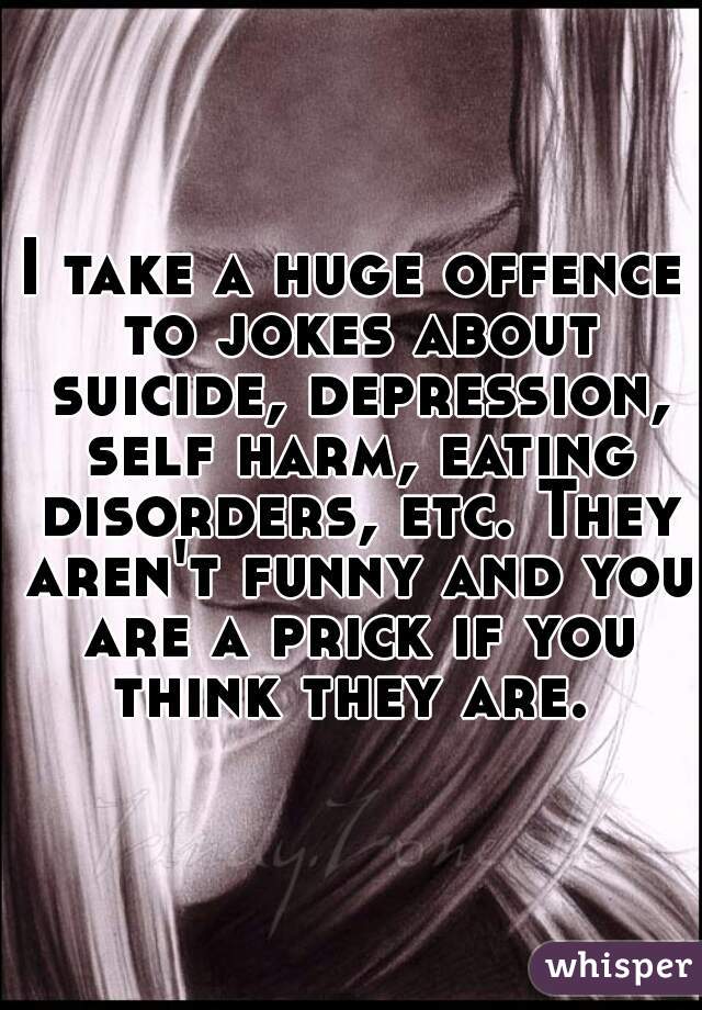 I take a huge offence to jokes about suicide, depression, self harm, eating  disorders, etc. They