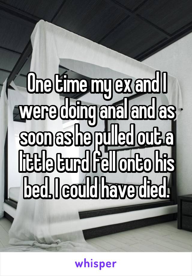One time my ex and I were doing anal and as soon as he pulled out a little turd fell onto his bed. I could have died.
