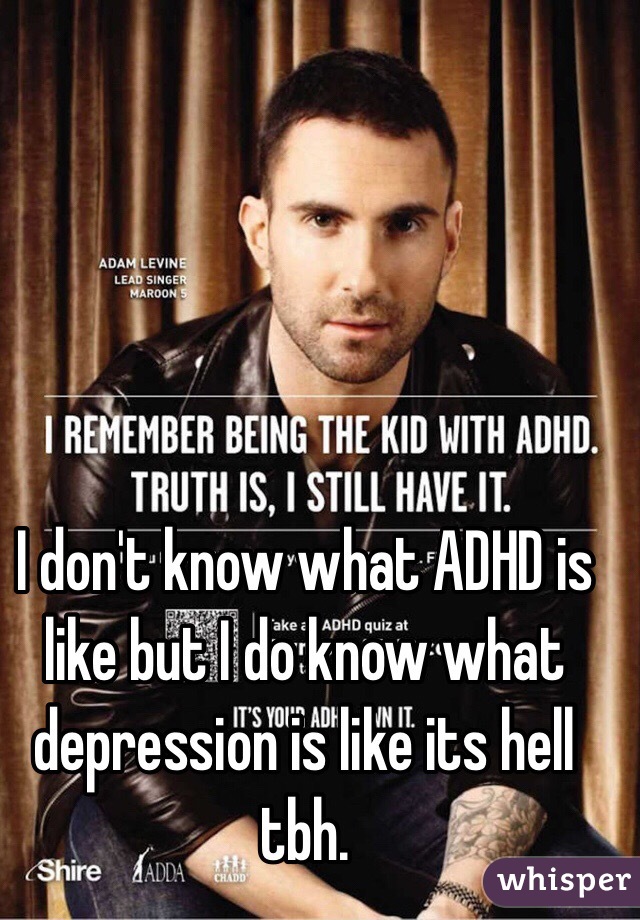 I don't know what ADHD is like but I do know what depression is like its hell tbh. 