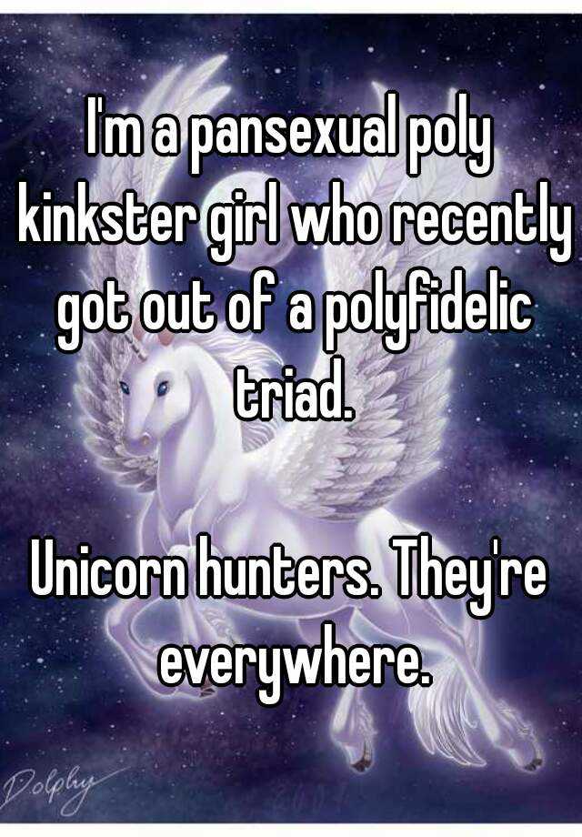 I'm a pansexual poly kinkster girl who recently got out of a polyfidelic triad.

Unicorn hunters. They're everywhere.