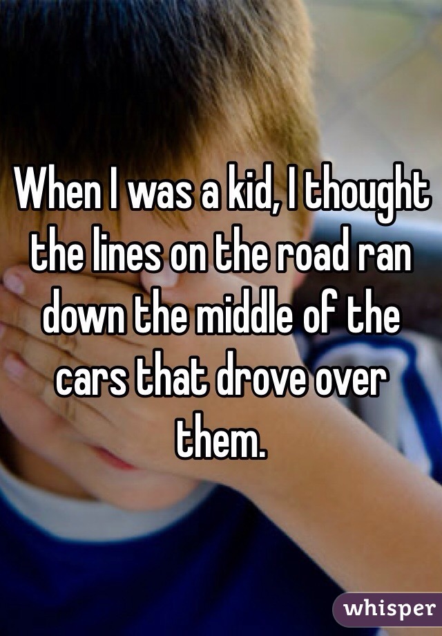 When I was a kid, I thought the lines on the road ran down the middle of the cars that drove over them. 