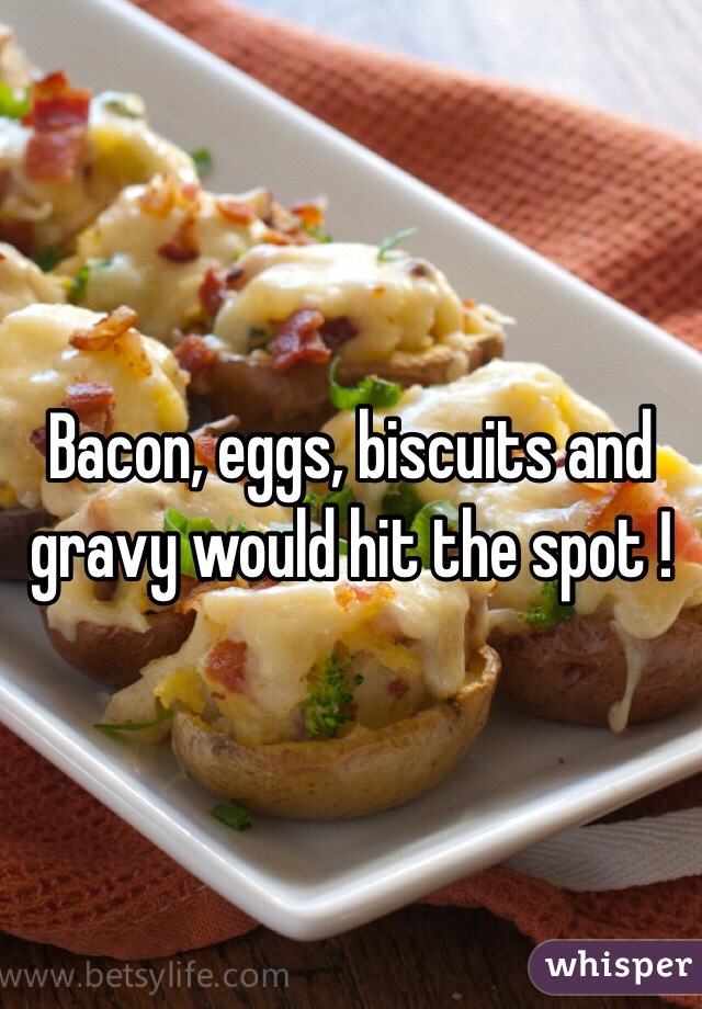 Bacon, eggs, biscuits and gravy would hit the spot ! 