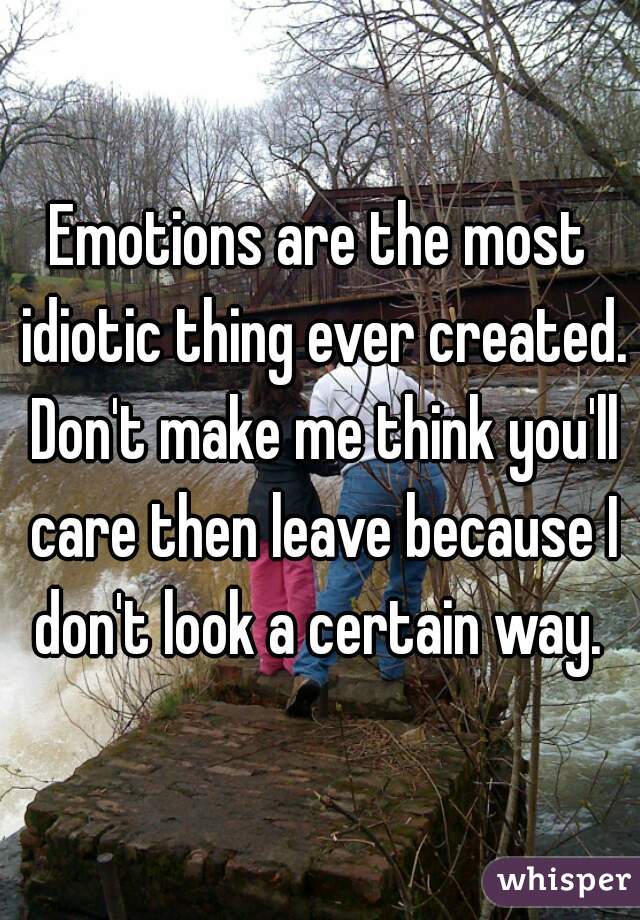 Emotions are the most idiotic thing ever created. Don't make me think you'll care then leave because I don't look a certain way. 
