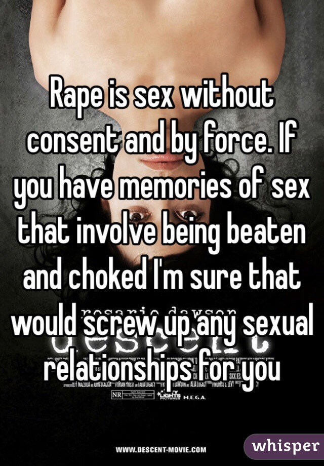 Rape is sex without consent and by force. If you have memories of sex that involve being beaten and choked I'm sure that would screw up any sexual relationships for you