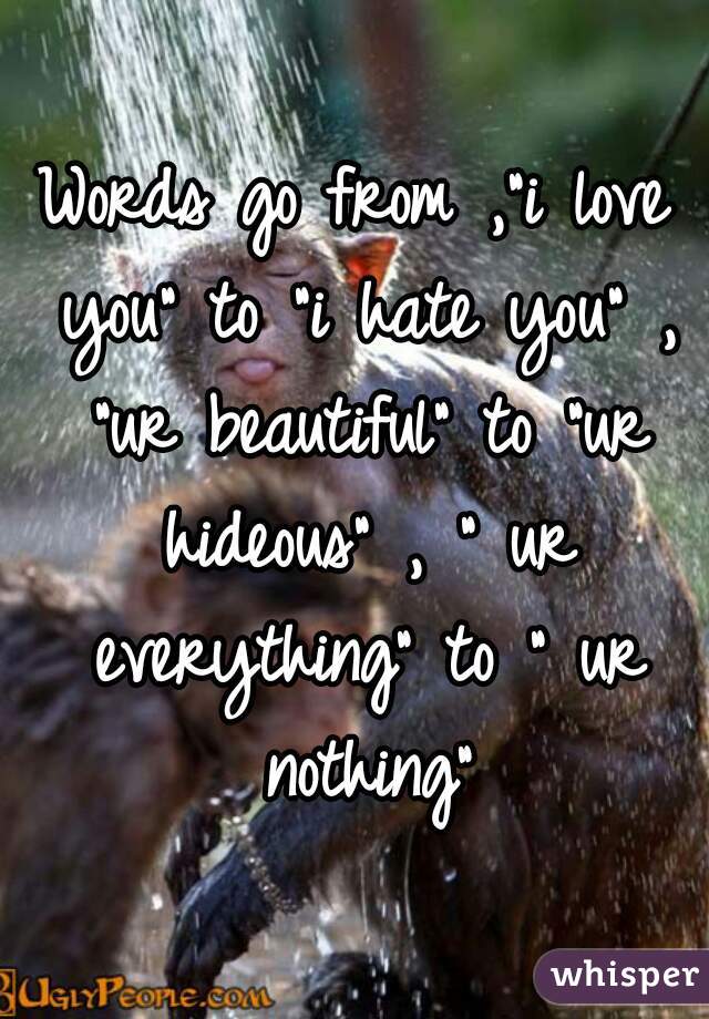 Words go from ,"i love you" to "i hate you" , "ur beautiful" to "ur hideous" , " ur everything" to " ur nothing"