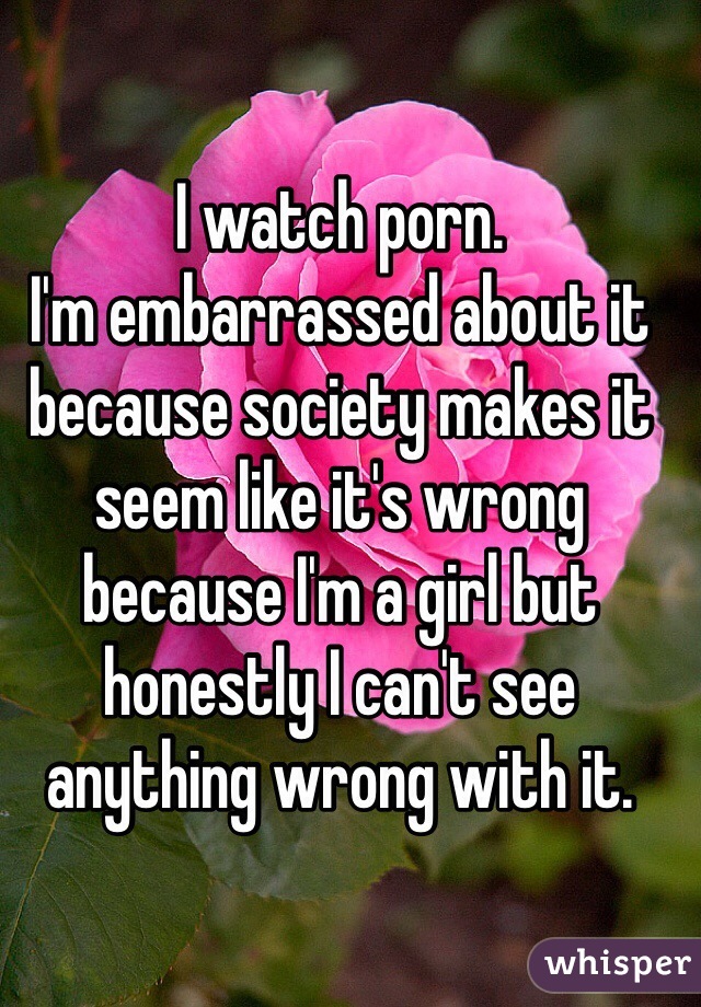 I watch porn. 
I'm embarrassed about it because society makes it seem like it's wrong because I'm a girl but honestly I can't see anything wrong with it. 