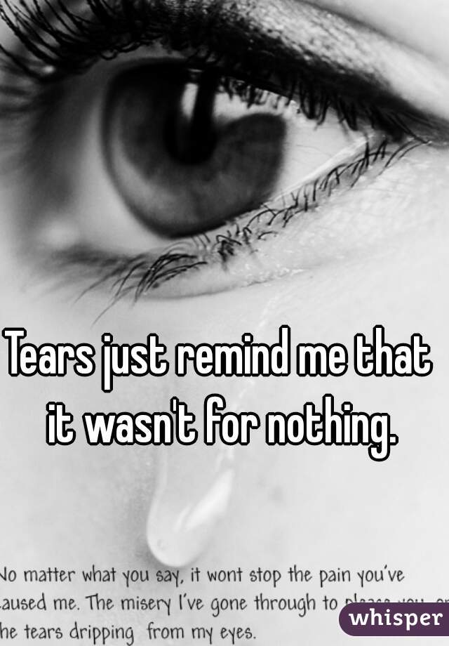 Tears just remind me that it wasn't for nothing.