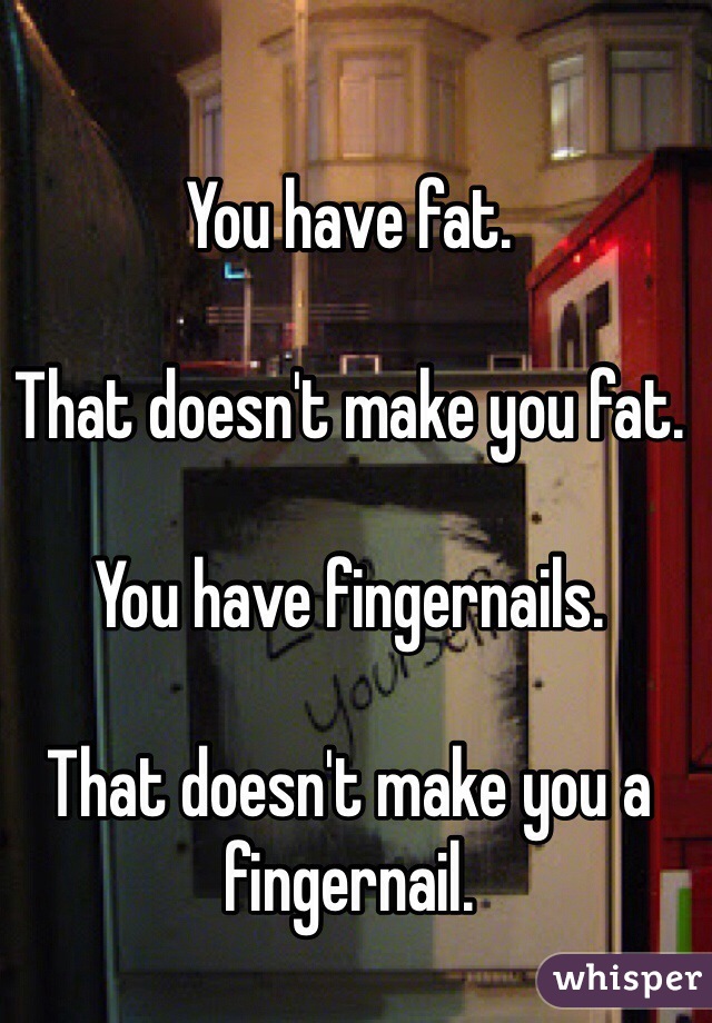 You have fat. 

That doesn't make you fat. 

You have fingernails. 

That doesn't make you a fingernail. 