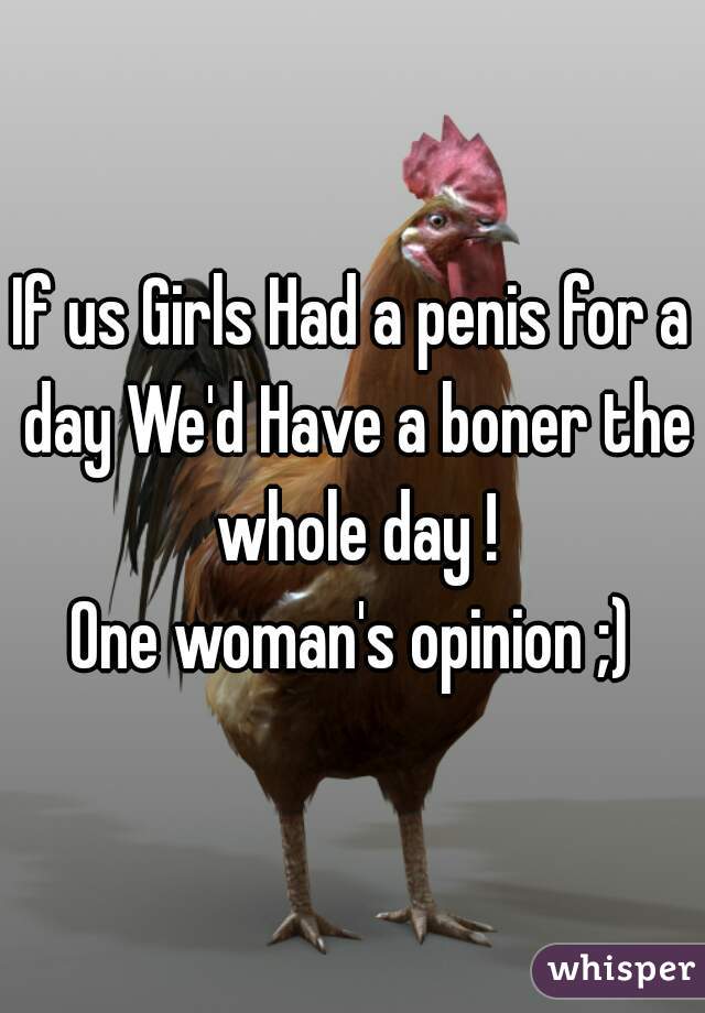 If us Girls Had a penis for a day We'd Have a boner the whole day !
One woman's opinion ;)

