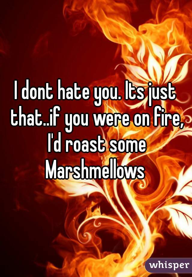 I dont hate you. Its just that..if you were on fire, I'd roast some Marshmellows 