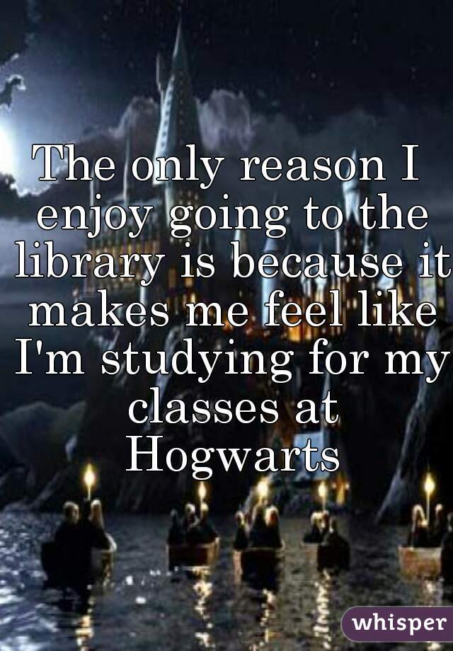 The only reason I enjoy going to the library is because it makes me feel like I'm studying for my classes at Hogwarts