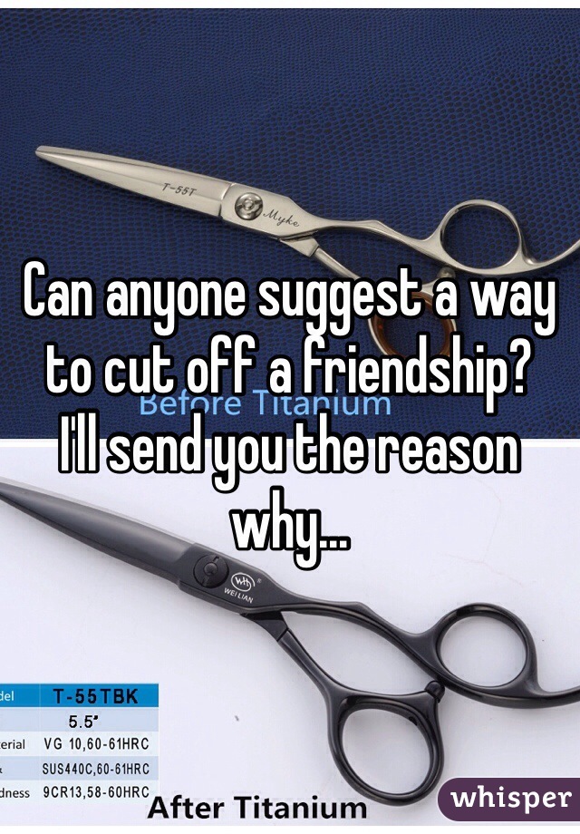 Can anyone suggest a way to cut off a friendship?
I'll send you the reason why...