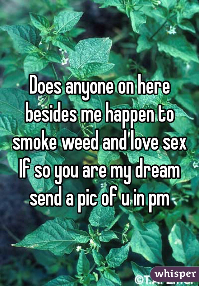 Does anyone on here besides me happen to smoke weed and love sex If so you are my dream send a pic of u in pm