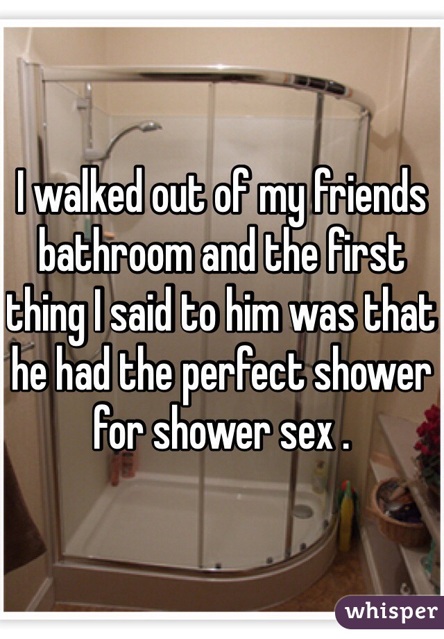 I walked out of my friends bathroom and the first thing I said to him was that he had the perfect shower for shower sex . 