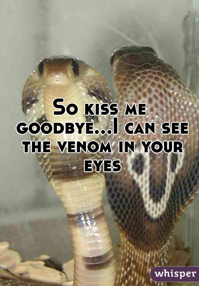 So kiss me goodbye...I can see the venom in your eyes