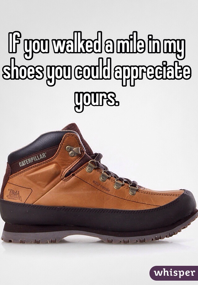 If you walked a mile in my shoes you could appreciate yours. 