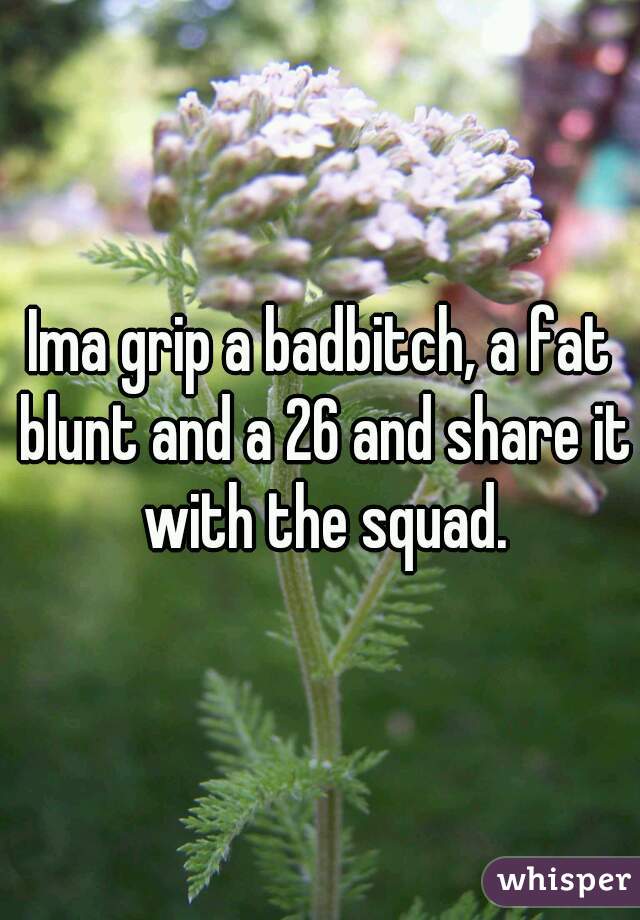 Ima grip a badbitch, a fat blunt and a 26 and share it with the squad.